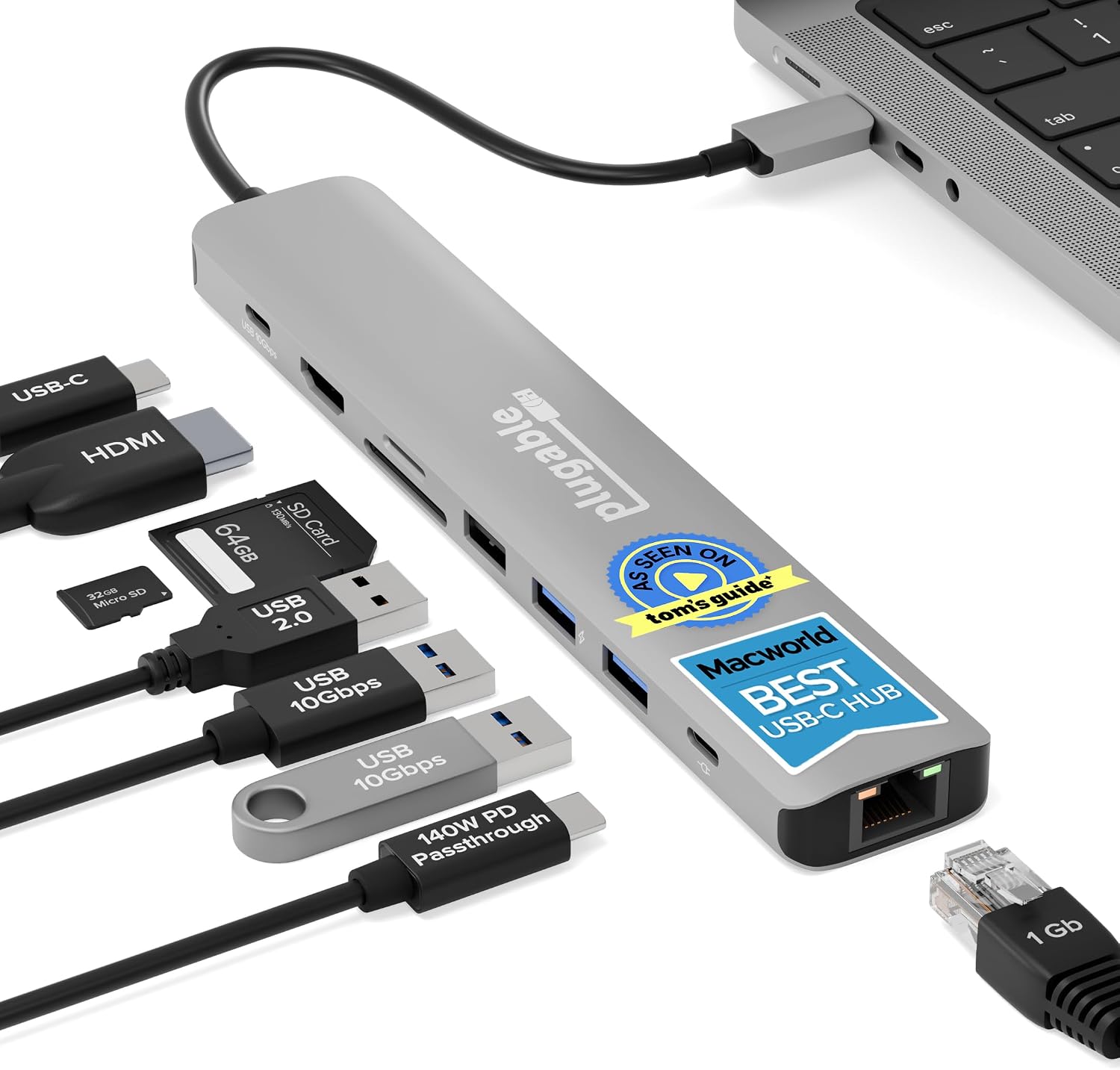 Plugable USB C Hub Multiport Adapter: 9-in-1 with 140W PD Charging, 4K 60Hz HDMI, 10Gbps D…